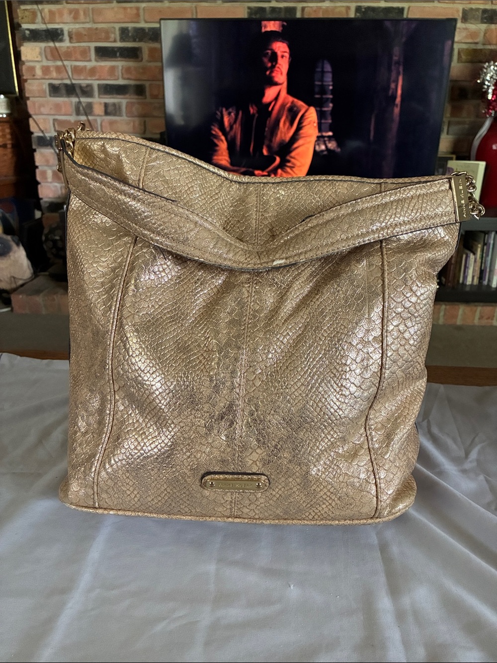 Anne Klein Metallic Gold Textured Shoulder Bag